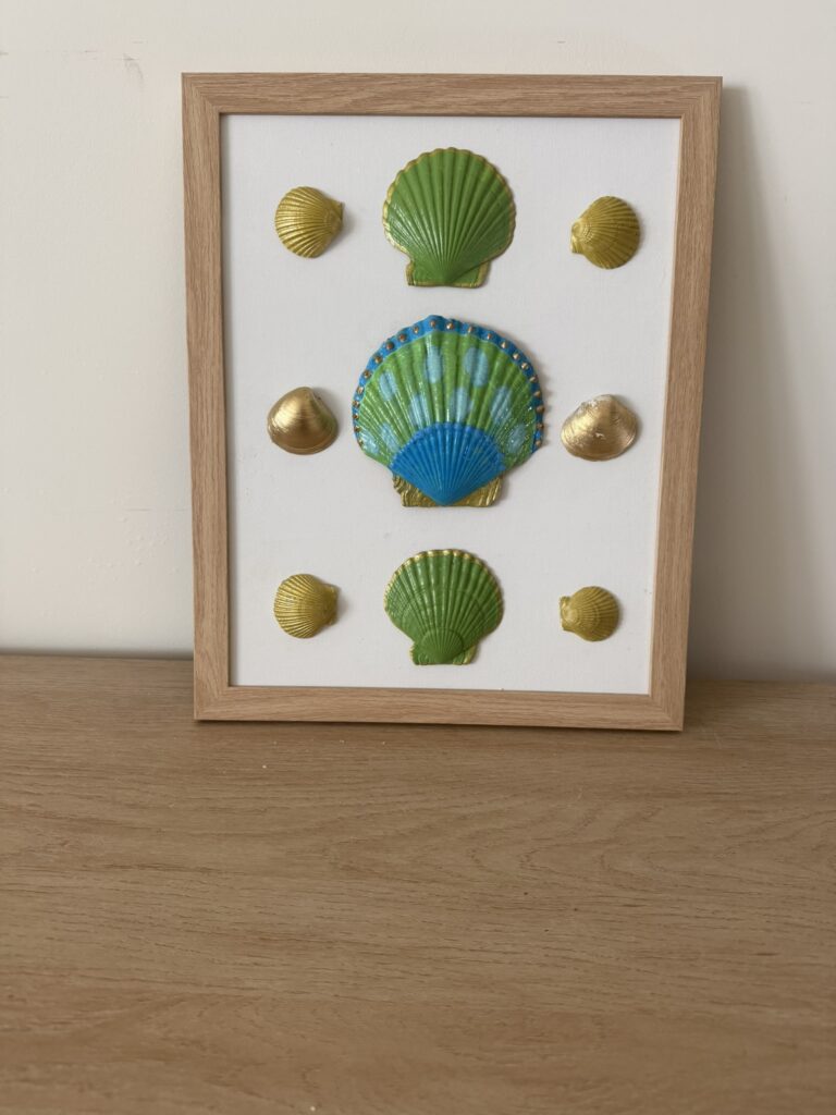 Emerald and Azure Scallop Trio with Gold Accents