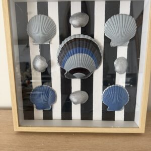 Silver and Blue Scallops on Black-and-White Stripe