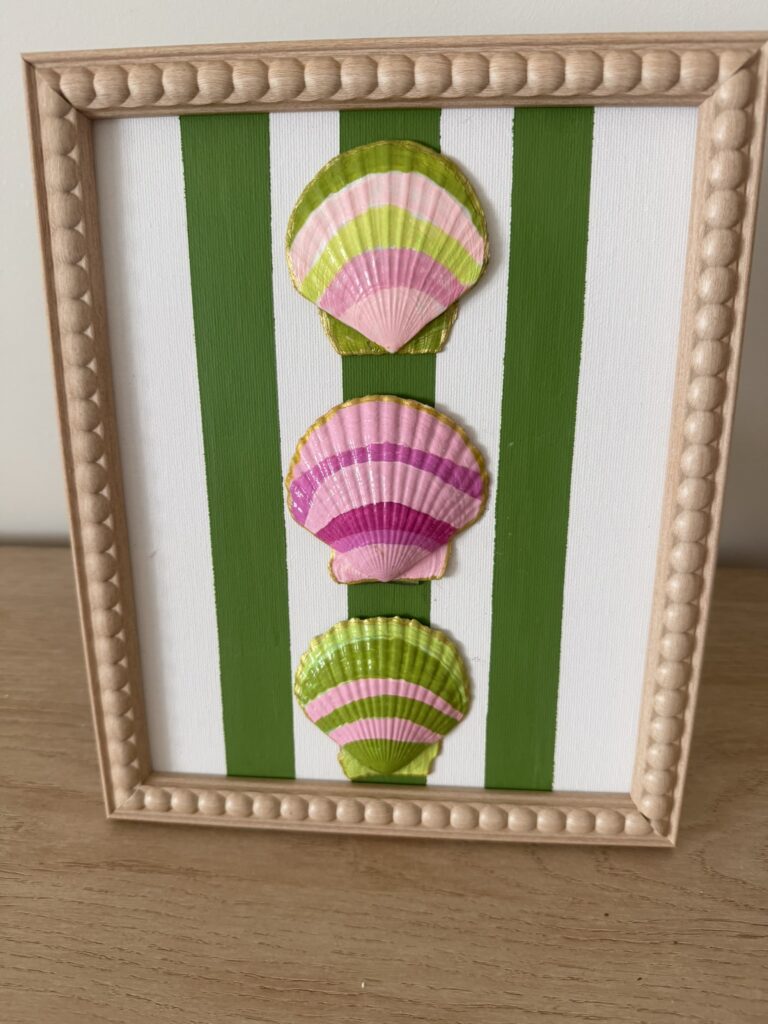 Pink and Green Scallop Trio on Cabana Stripe
