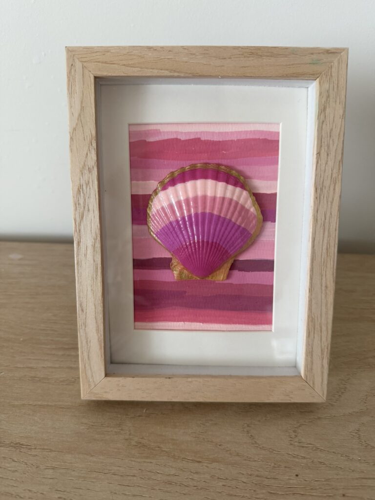 Pink Ombre Scallop on Watercolor Stripes