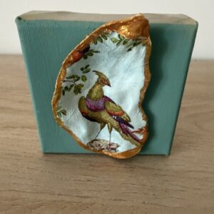 Exotic Bird Chinoiserie Oyster on Teal Canvas