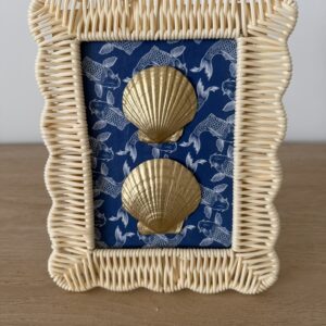 Gold Scallop Duo on Koi Fish Fabric in Wicker Frame