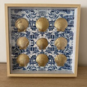 Golden Scallop Grid on Blue Chinoiserie Toile II
