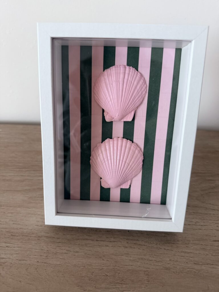 Pink Scallop Duo on Green Cabana Stripe