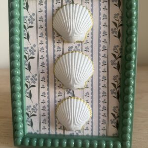White Scallop Duo on Blue Floral Stripe in Green Beaded Frame