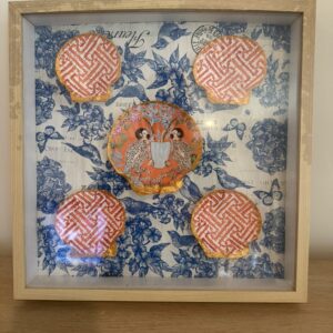Chinoiserie Toile Scallops on Blue Floral Shadow Box