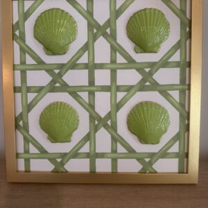 Lime Green Scallop Quartet on Green Bamboo Lattice