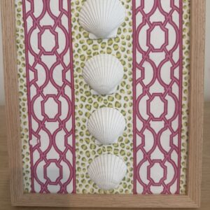 White Scallop Trio on Pink Trellis and Leopard Print