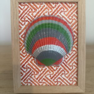 Red and Green Striped Scallop on Orange Fretwork