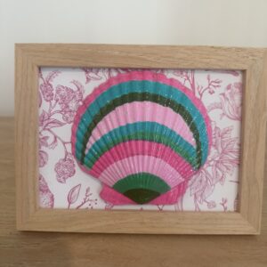 Pink and Teal Striped Scallop on Rose Toile