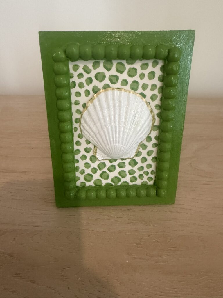 White Scallop on Green Leopard Spot in Green Beaded Frame