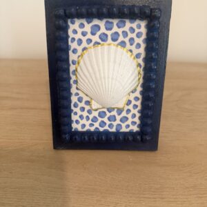White Scallop on Navy Leopard Spot in Navy Beaded Frame