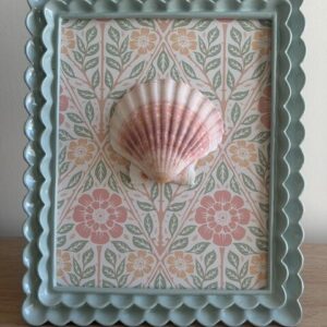 Pink Scallop on Sage Floral in Scalloped Seafoam Frame