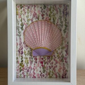 Pink Dotted Scallop on Watercolor Vine in White Shadow Box