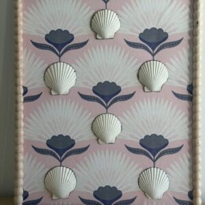 White Scallop Sextet on Blush Fan Print in Beaded Frame